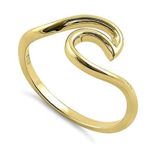 Sterling Silver 14k Gold Vermeil Ocean Wave Ring New - Picture 1 of 4